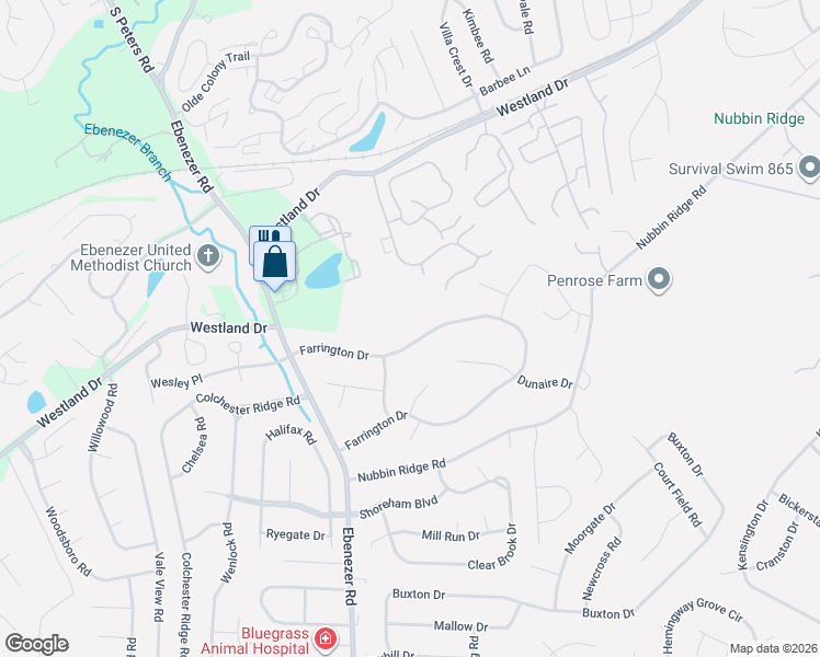 map of restaurants, bars, coffee shops, grocery stores, and more near 1112 Farrington Drive in Knoxville