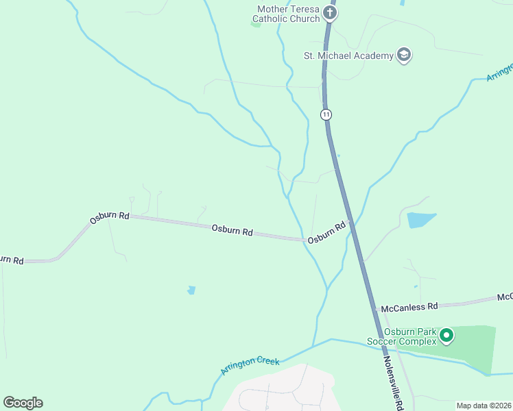 map of restaurants, bars, coffee shops, grocery stores, and more near 2272 Osburn Road in Arrington