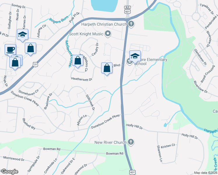 map of restaurants, bars, coffee shops, grocery stores, and more near 118 Medford Place in Franklin