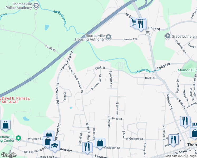 map of restaurants, bars, coffee shops, grocery stores, and more near 829 Mary James Avenue in Thomasville