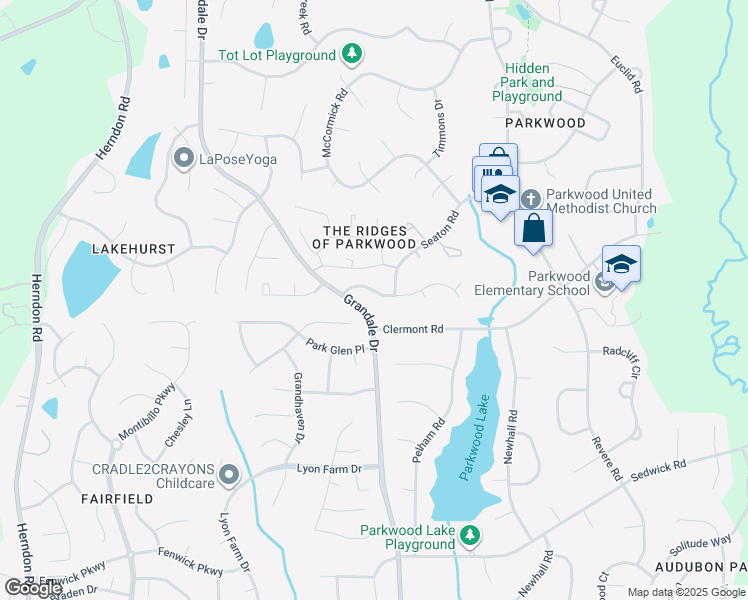 map of restaurants, bars, coffee shops, grocery stores, and more near 109 Wenonah Way in Durham