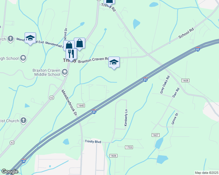 map of restaurants, bars, coffee shops, grocery stores, and more near 5350 Collette Street in Trinity