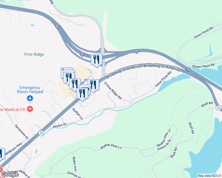 map of restaurants, bars, coffee shops, grocery stores, and more near 1797 Roane State Highway in Harriman