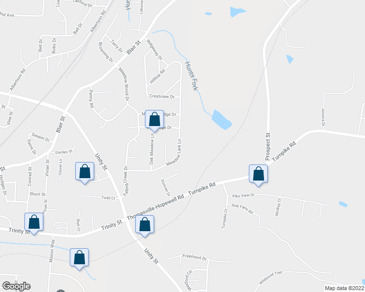 map of restaurants, bars, coffee shops, grocery stores, and more near 230 Meadow Lark Lane in Thomasville