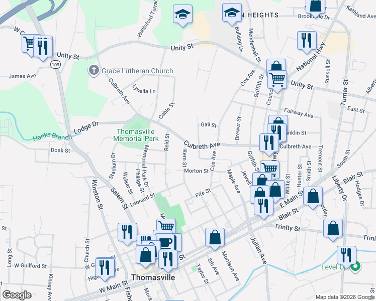 map of restaurants, bars, coffee shops, grocery stores, and more near 316 Culbreth Avenue in Thomasville