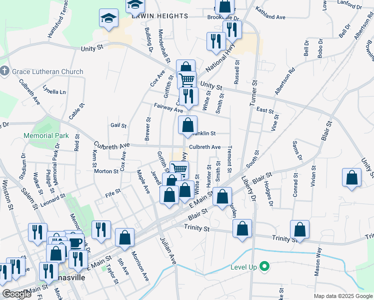 map of restaurants, bars, coffee shops, grocery stores, and more near 215 National Highway in Thomasville