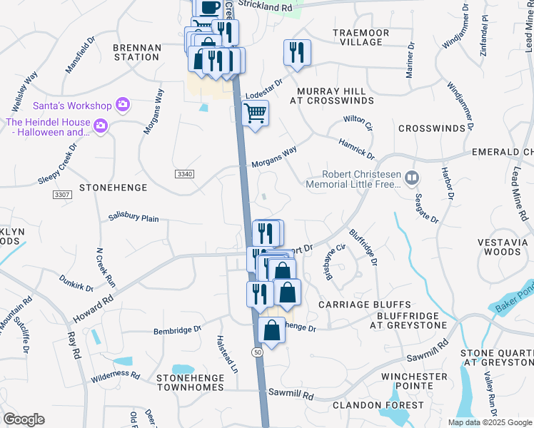 map of restaurants, bars, coffee shops, grocery stores, and more near 2402 Condor Court in Raleigh