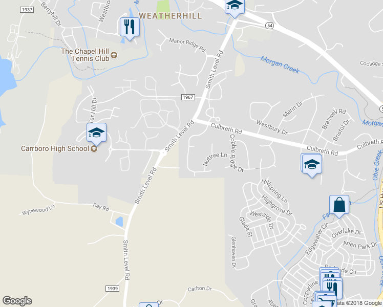 map of restaurants, bars, coffee shops, grocery stores, and more near 306 Rossburn Way in Chapel Hill