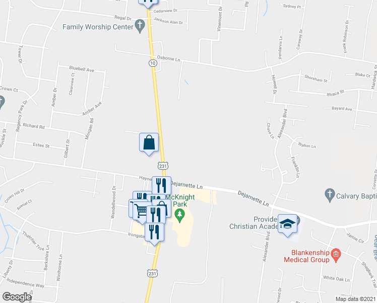 map of restaurants, bars, coffee shops, grocery stores, and more near 2500 Memorial Boulevard in Murfreesboro