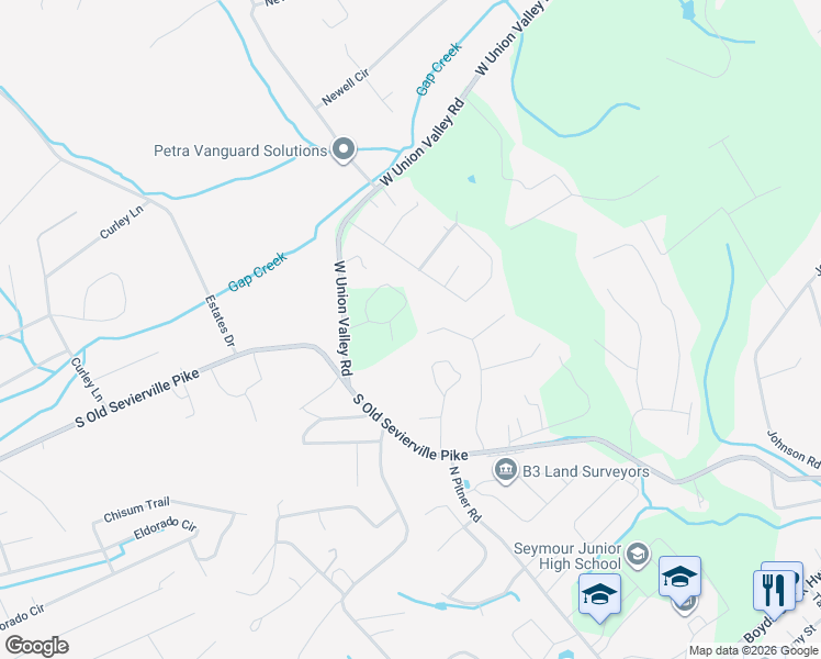 map of restaurants, bars, coffee shops, grocery stores, and more near 838 Trinity View Circle in Seymour