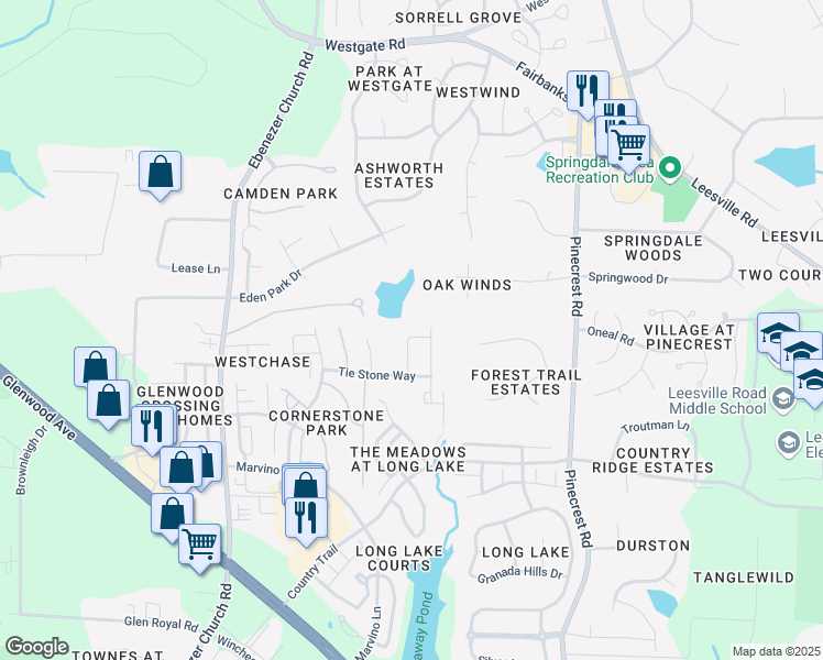 map of restaurants, bars, coffee shops, grocery stores, and more near 8501 Cool Vista Lane in Raleigh