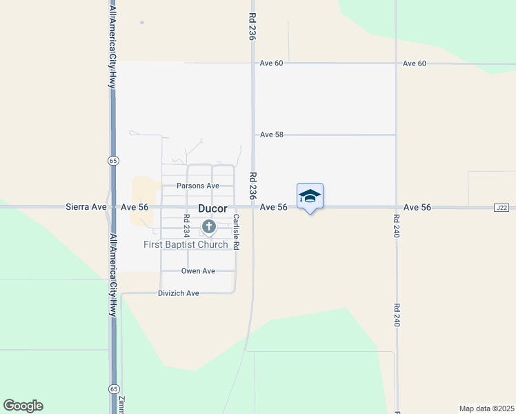map of restaurants, bars, coffee shops, grocery stores, and more near 23761 Avenue 56 in Ducor