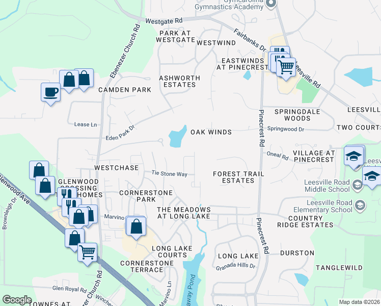 map of restaurants, bars, coffee shops, grocery stores, and more near 8501 Cool Vista Lane in Raleigh