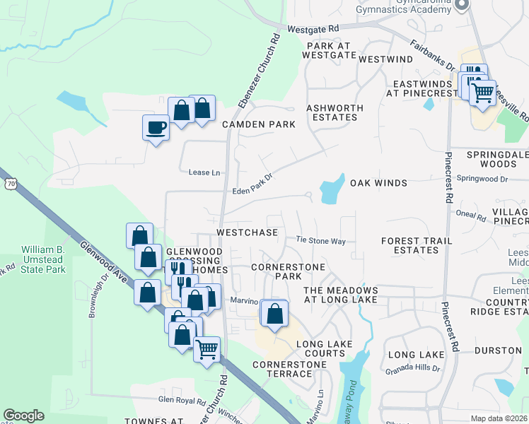 map of restaurants, bars, coffee shops, grocery stores, and more near 8508 Flying Buttress Drive in Raleigh