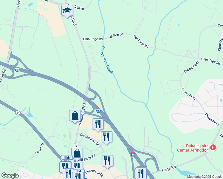 map of restaurants, bars, coffee shops, grocery stores, and more near 737 Beaver Dam Run in Durham