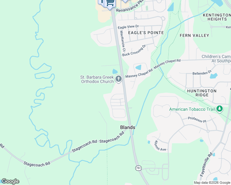 map of restaurants, bars, coffee shops, grocery stores, and more near 1110 Southpoint Trail in Durham