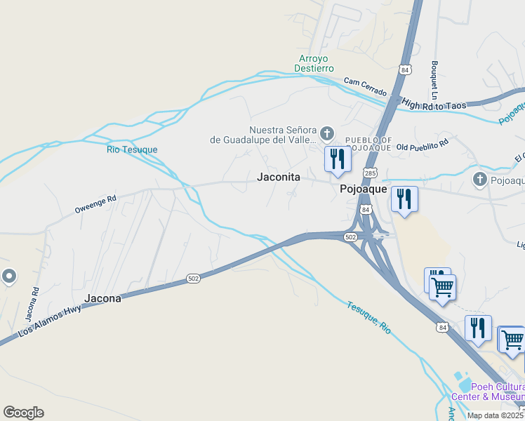 map of restaurants, bars, coffee shops, grocery stores, and more near 10 Rio Way in Jaconita
