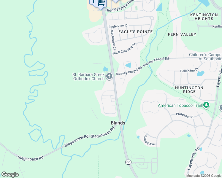 map of restaurants, bars, coffee shops, grocery stores, and more near 1110 Southpoint Trail in Durham