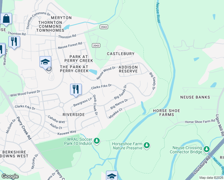 map of restaurants, bars, coffee shops, grocery stores, and more near 8221 Manatee Court in Raleigh