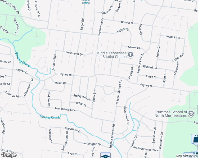 map of restaurants, bars, coffee shops, grocery stores, and more near 2314 Tedder Boulevard in Murfreesboro