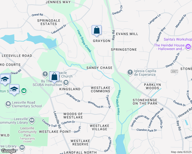 map of restaurants, bars, coffee shops, grocery stores, and more near 3804 Woodowl Drive in Raleigh