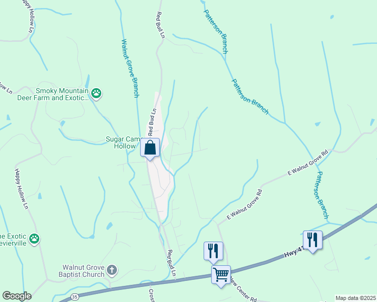 map of restaurants, bars, coffee shops, grocery stores, and more near 2517 Grotto Lane in Sevierville