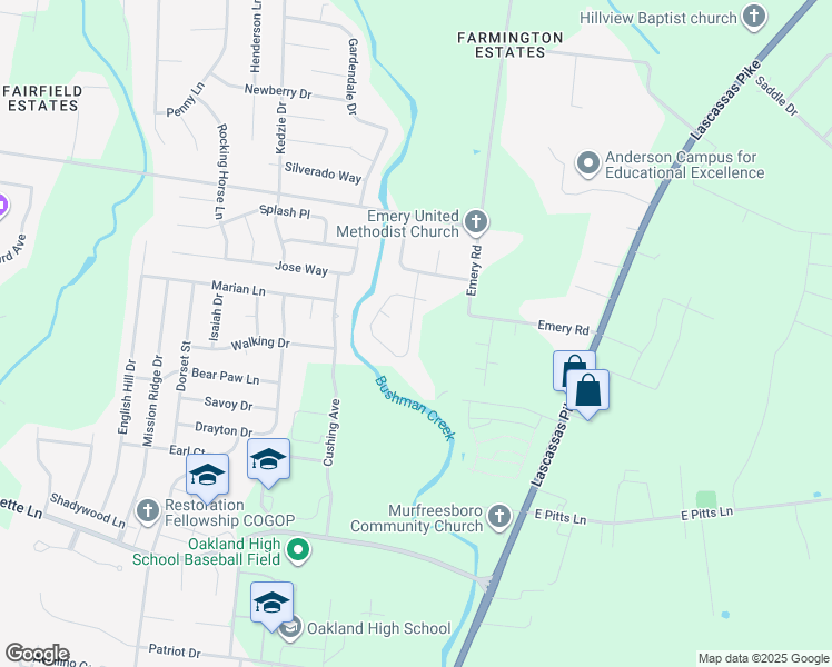 map of restaurants, bars, coffee shops, grocery stores, and more near 2526 Sandstone Circle in Murfreesboro