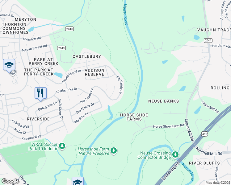map of restaurants, bars, coffee shops, grocery stores, and more near 8312 Shiloh Creek Court in Raleigh