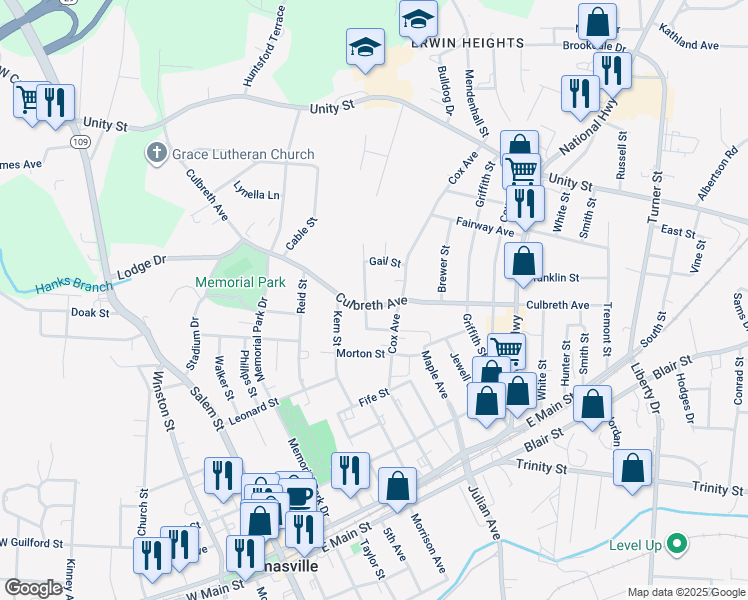 map of restaurants, bars, coffee shops, grocery stores, and more near 503 High Street in Thomasville