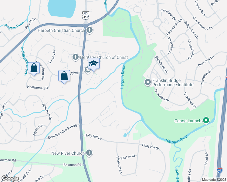 map of restaurants, bars, coffee shops, grocery stores, and more near 1001 Cabell Drive in Franklin