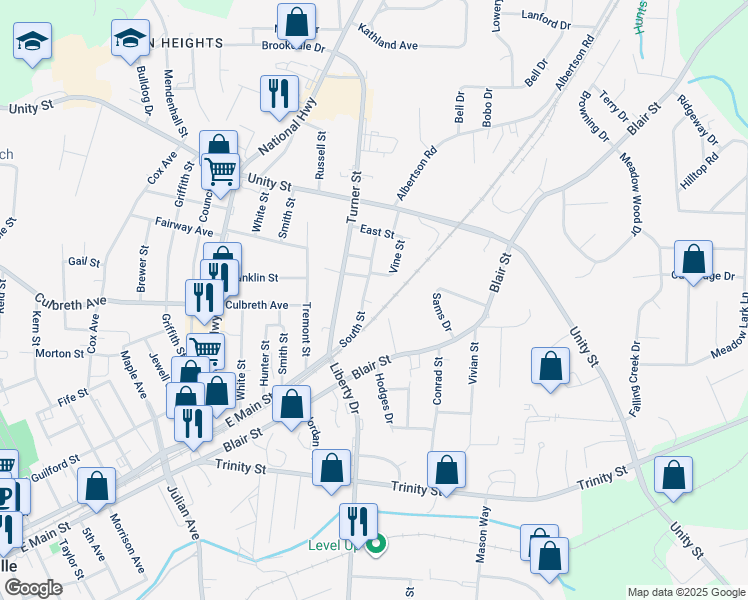map of restaurants, bars, coffee shops, grocery stores, and more near 110 South Street in Thomasville