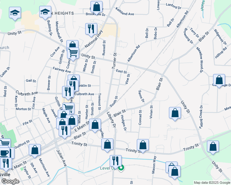 map of restaurants, bars, coffee shops, grocery stores, and more near 110 South Street in Thomasville