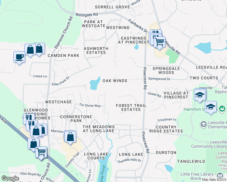 map of restaurants, bars, coffee shops, grocery stores, and more near 5440 Ironwood Lane in Raleigh