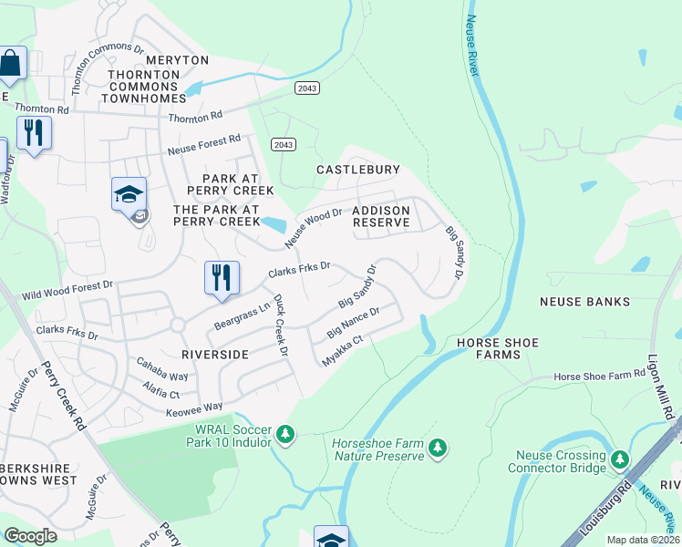 map of restaurants, bars, coffee shops, grocery stores, and more near 8221 Manatee Court in Raleigh