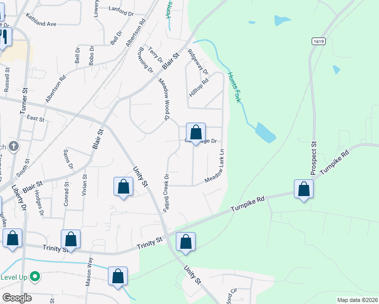 map of restaurants, bars, coffee shops, grocery stores, and more near 105 Falling Creek Drive in Thomasville
