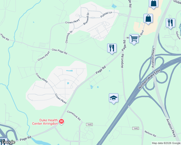 map of restaurants, bars, coffee shops, grocery stores, and more near 4110 Page Road in Morrisville