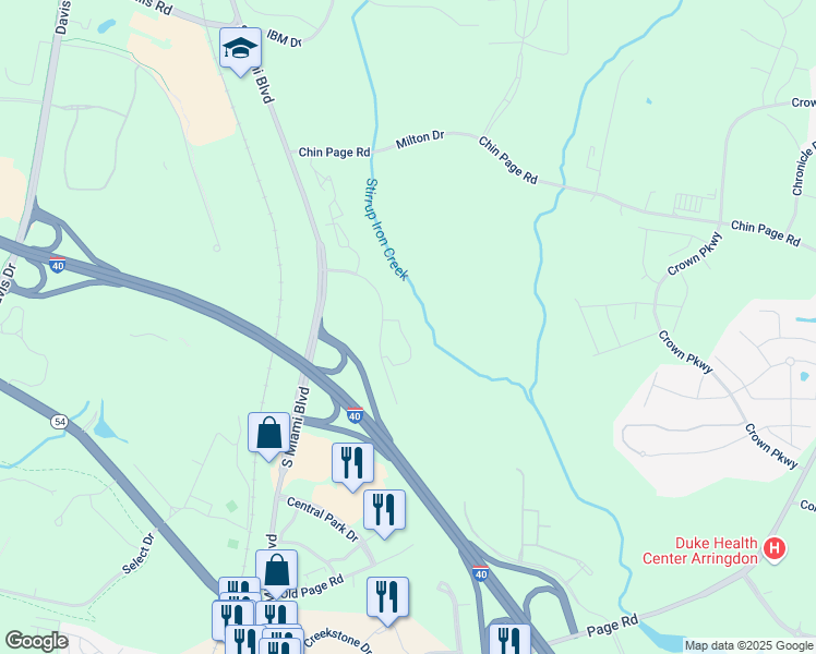 map of restaurants, bars, coffee shops, grocery stores, and more near 737 Beaver Dam Run in Durham