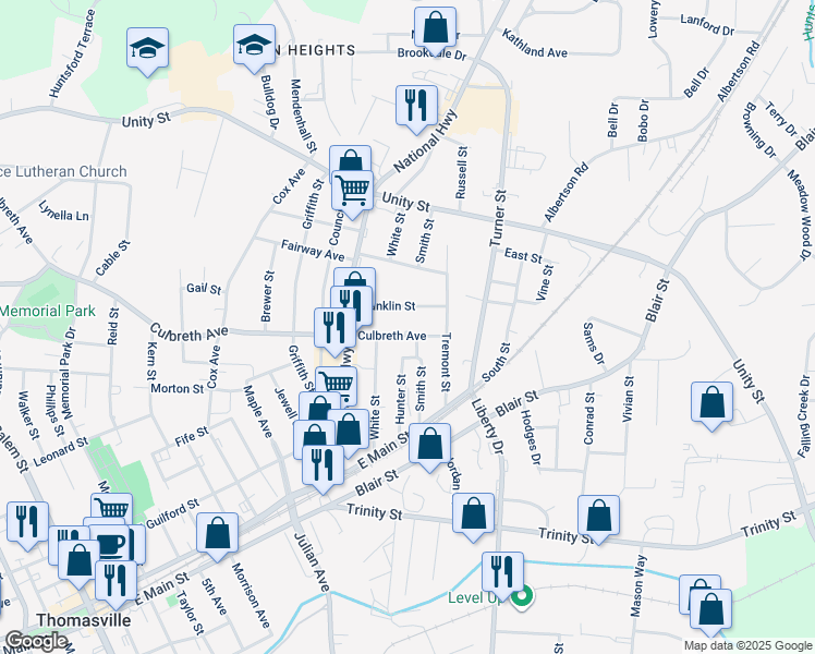 map of restaurants, bars, coffee shops, grocery stores, and more near 918 Culbreth Avenue in Thomasville