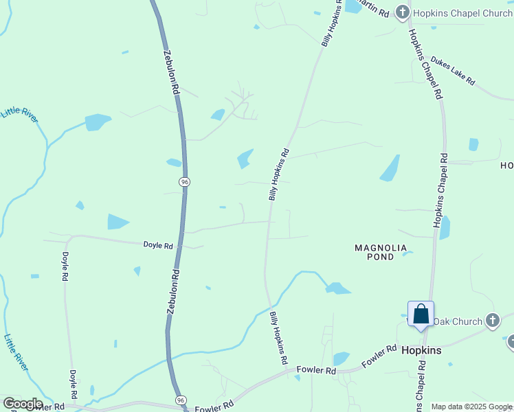 map of restaurants, bars, coffee shops, grocery stores, and more near 3925 Billy Hopkins Road in Zebulon