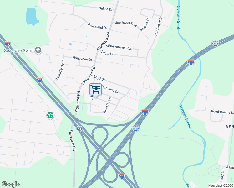 map of restaurants, bars, coffee shops, grocery stores, and more near 5035 Cornelius Drive in Murfreesboro