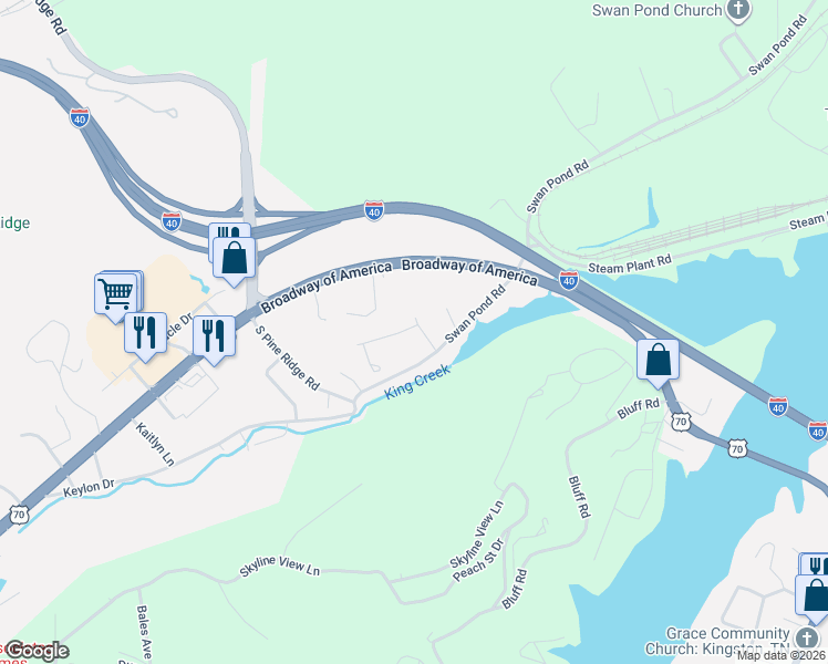 map of restaurants, bars, coffee shops, grocery stores, and more near 114 Midtown Park Circle in Harriman