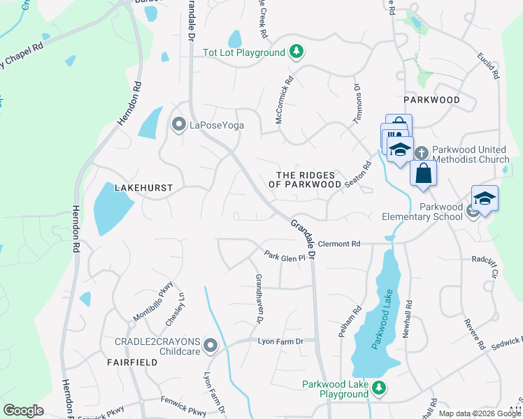 map of restaurants, bars, coffee shops, grocery stores, and more near 4 Huckleberry Court in Durham