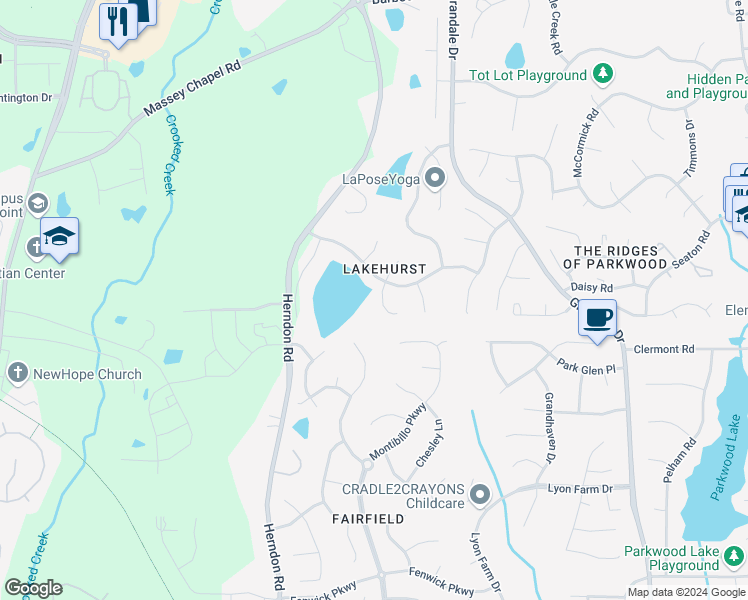map of restaurants, bars, coffee shops, grocery stores, and more near 6 Haycox Court in Durham