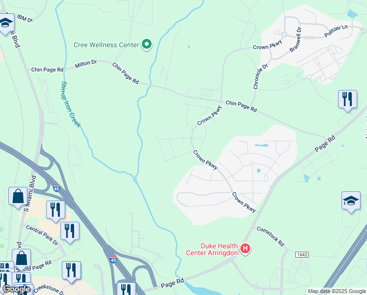 map of restaurants, bars, coffee shops, grocery stores, and more near 111 Hutty Lane in Morrisville