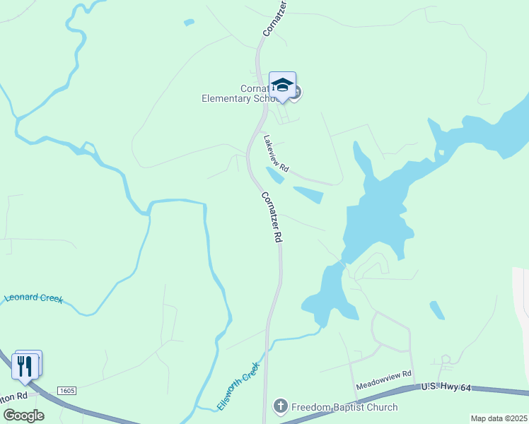 map of restaurants, bars, coffee shops, grocery stores, and more near 407 Cornatzer Road in Mocksville