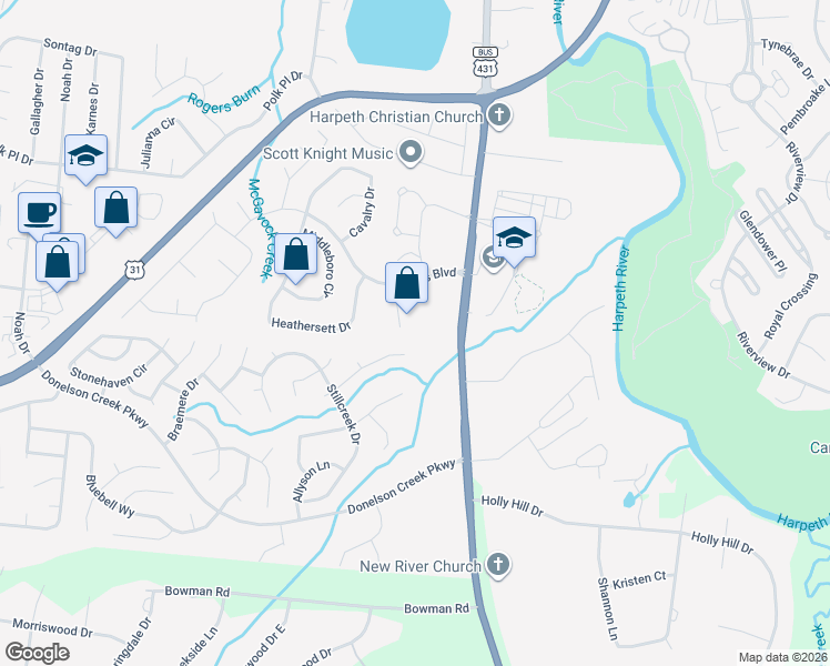map of restaurants, bars, coffee shops, grocery stores, and more near 118 Medford Place in Franklin