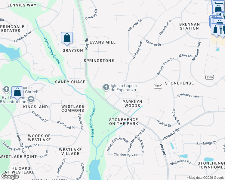 map of restaurants, bars, coffee shops, grocery stores, and more near 8123 Andrea Lane in Raleigh