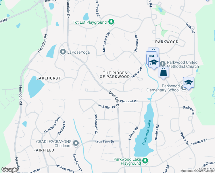 map of restaurants, bars, coffee shops, grocery stores, and more near 5135 Grandale Dr in Durham