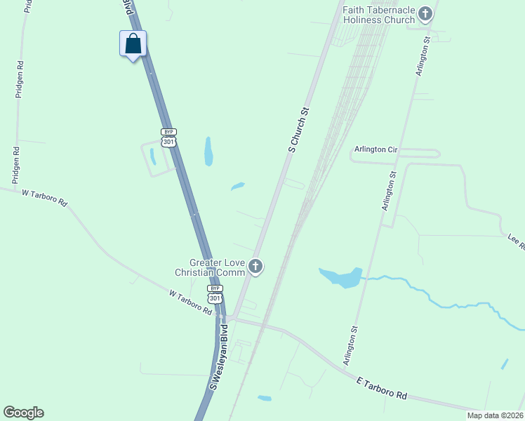 map of restaurants, bars, coffee shops, grocery stores, and more near 4212 S Church St in Rocky Mt