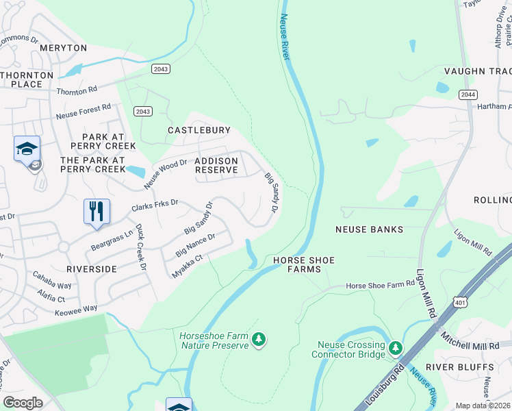 map of restaurants, bars, coffee shops, grocery stores, and more near 8312 Shiloh Creek Court in Raleigh
